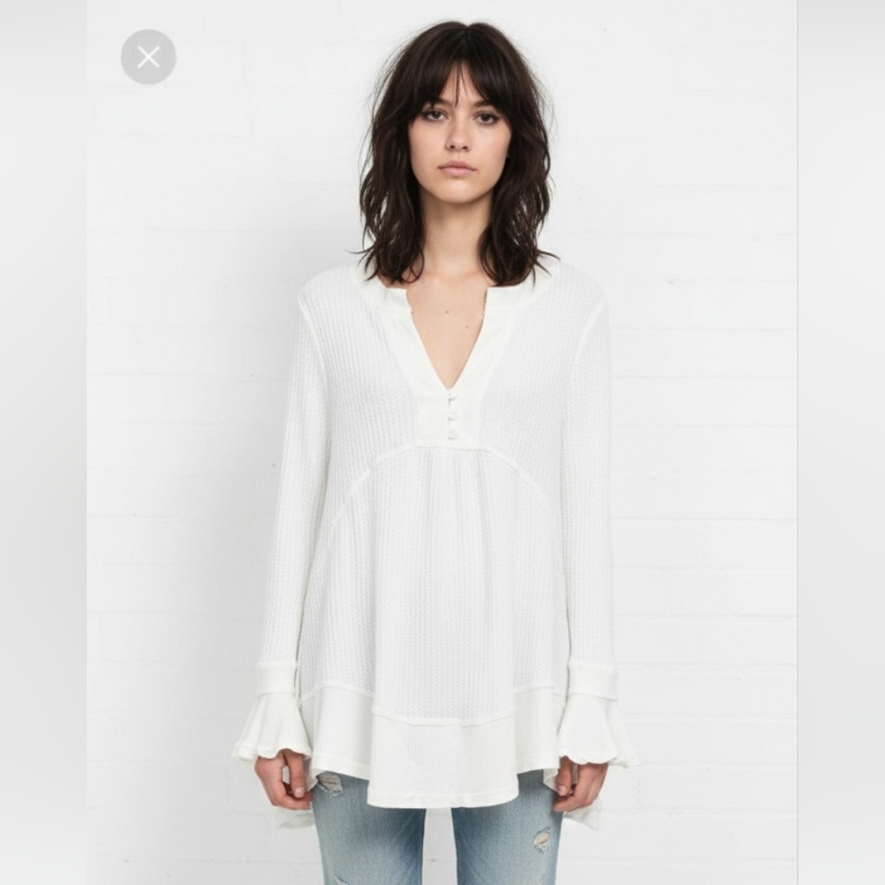 Heyson Blouse White Thermal Henley Boho Festival Casual Oversized M